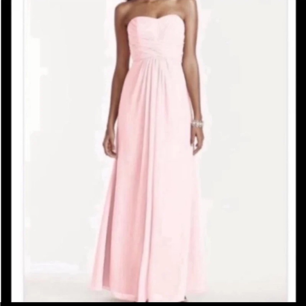 David's Bridal Strapless Sweetheart Light Pink dusty rose Chiffon Gown dress 4